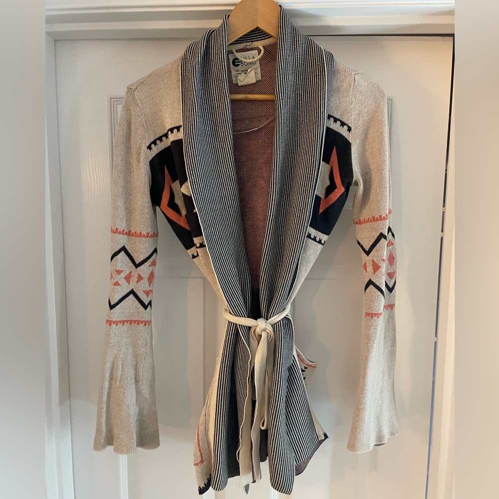 BILLABONG BUCKLE KNIT CARDIGAN SWEATER CREAM ORANGE BLACK SMALL